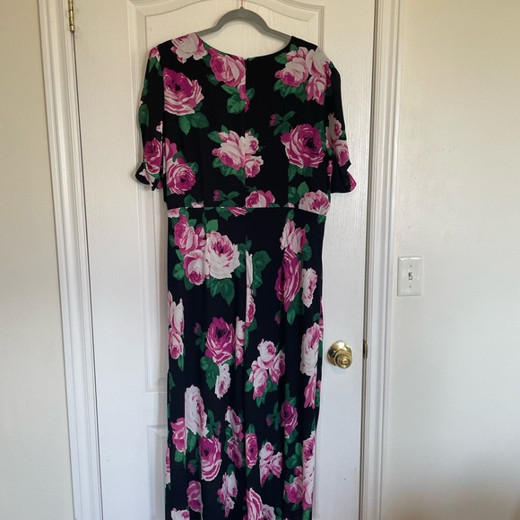 Laura midi dress black with pink floral pattern. Size 16W - Picture 2 of 4